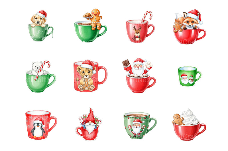 Cute Christmas Hot Cocoa Cup Clipart Bundle - CraftNest - Digital Crafting and Art