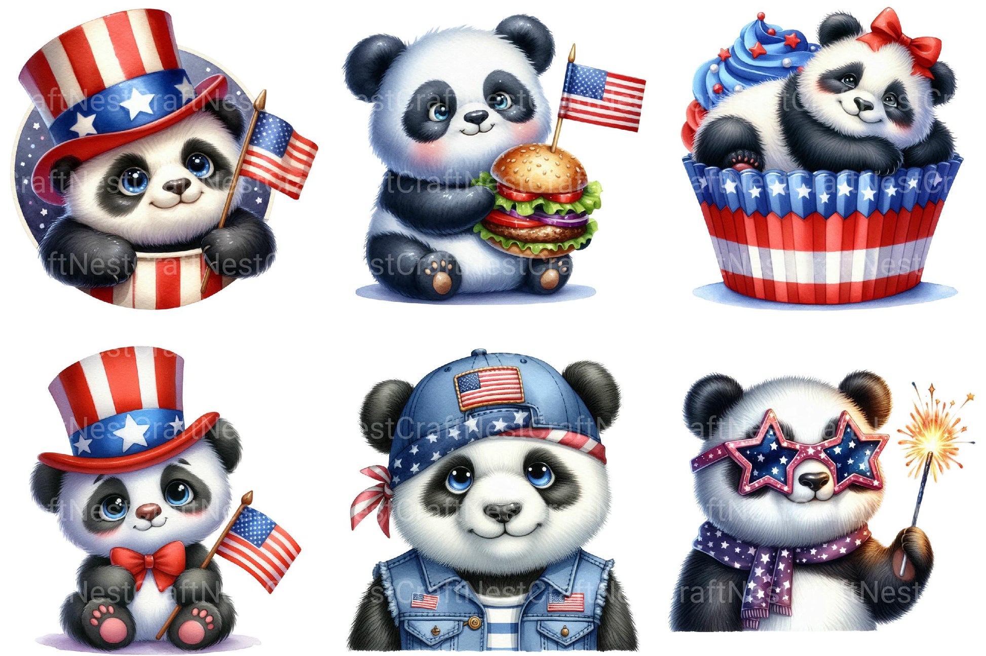 4th of July Panda Sublimation Clipart - CraftNest - Digital Crafting and Art