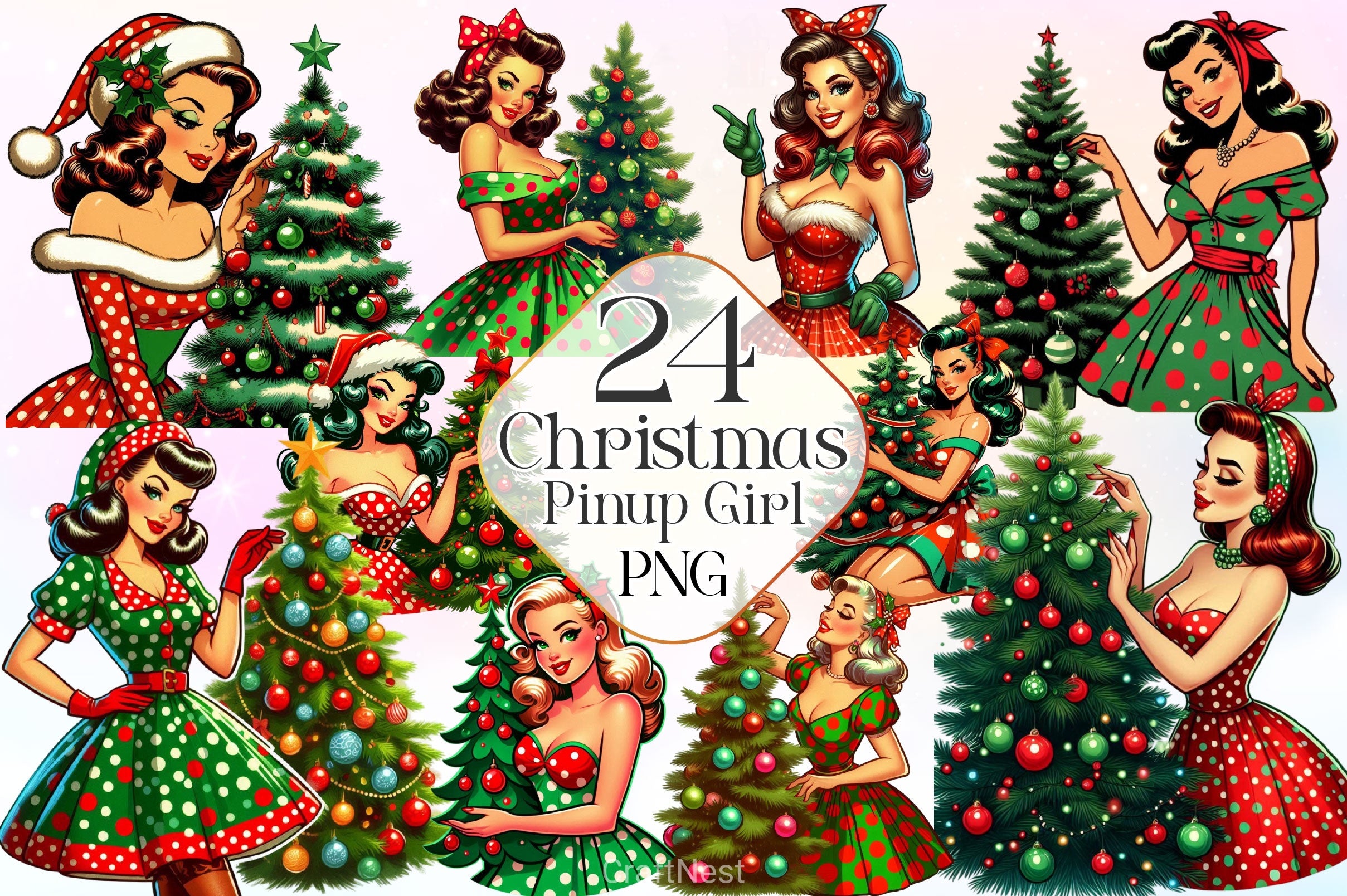 Vintage Christmas Pinup Girl Clipart Bundle 2 - CraftNest - Digital Crafting and Art