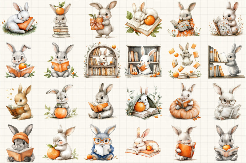 Bunny With Book Clipart Bundle 2 - CraftNest - Digital Crafting and Art