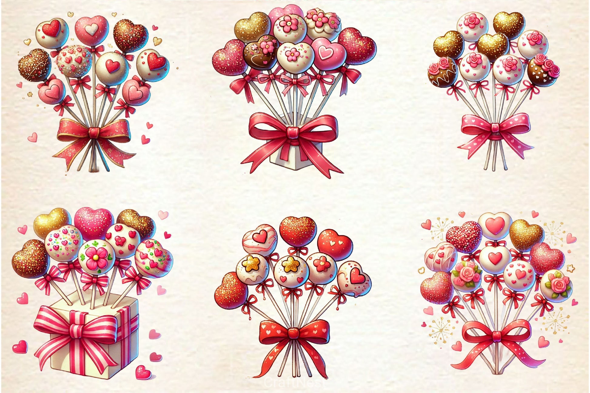 Valentine Cake Pop Bouquet Clipart Bundle - CraftNest - Digital Crafting and Art