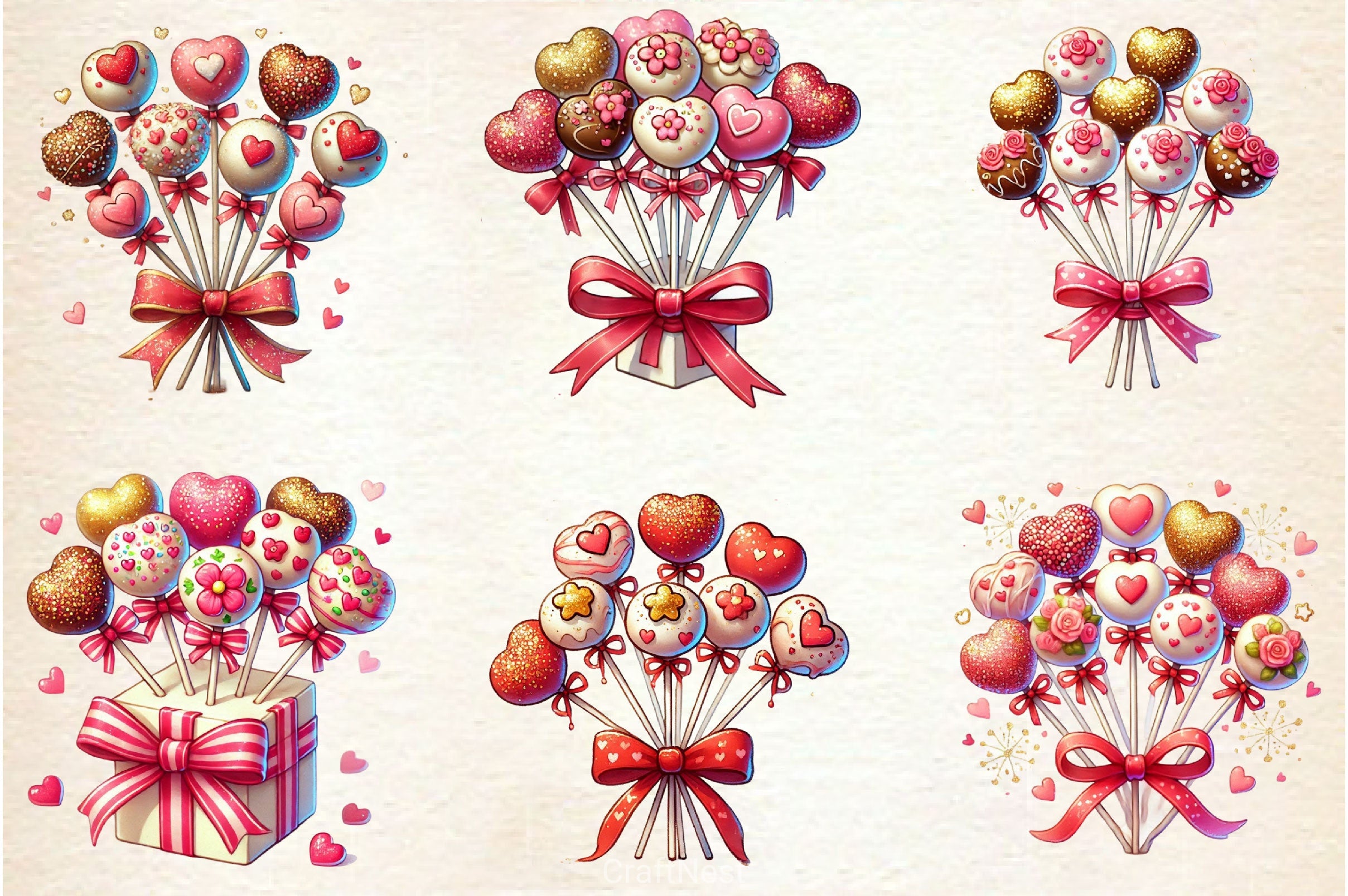 Valentine Cake Pop Bouquet Clipart Bundle - CraftNest - Digital Crafting and Art