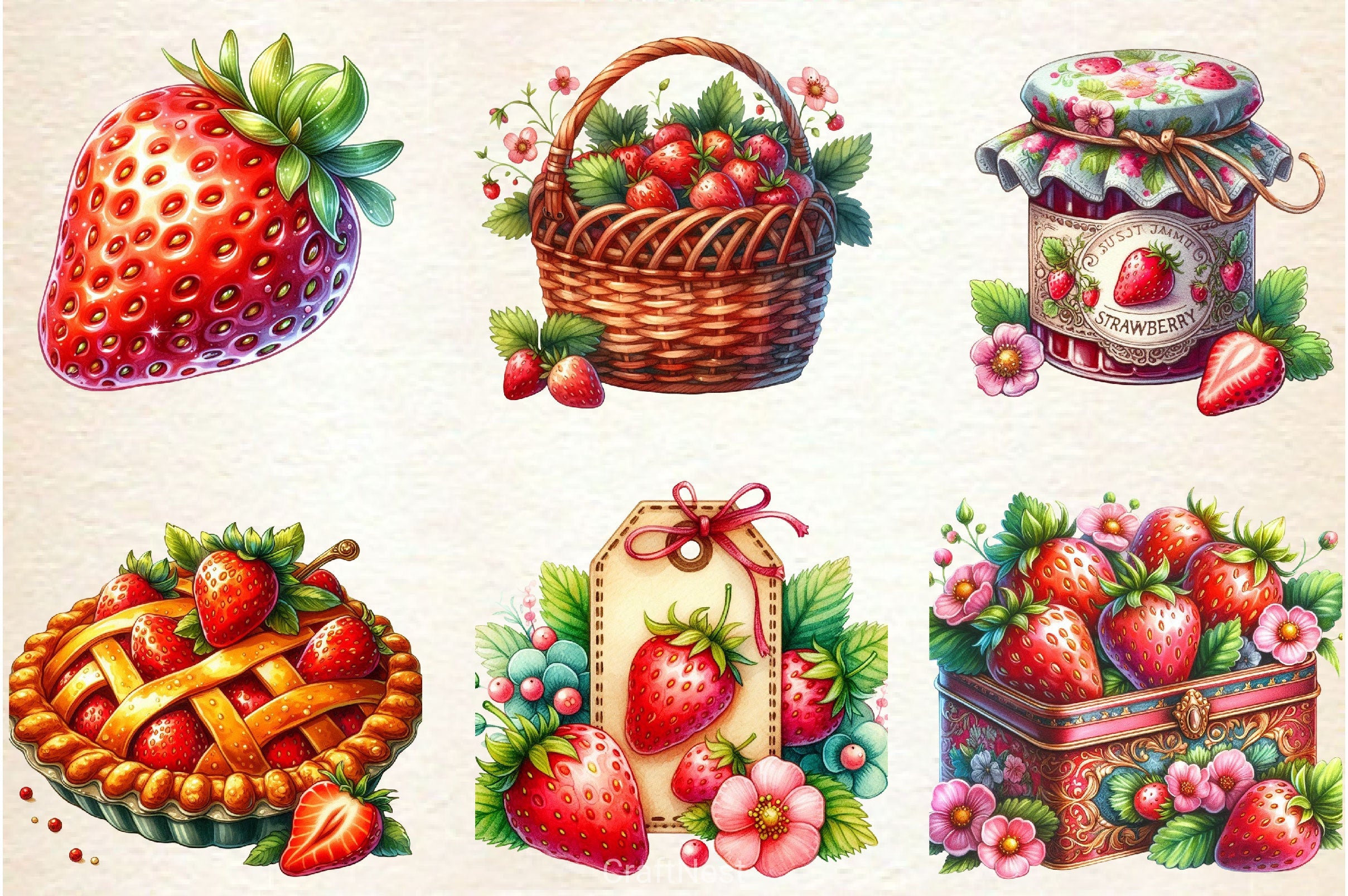 Summer Strawberry Clipart Bundle - CraftNest - Digital Crafting and Art