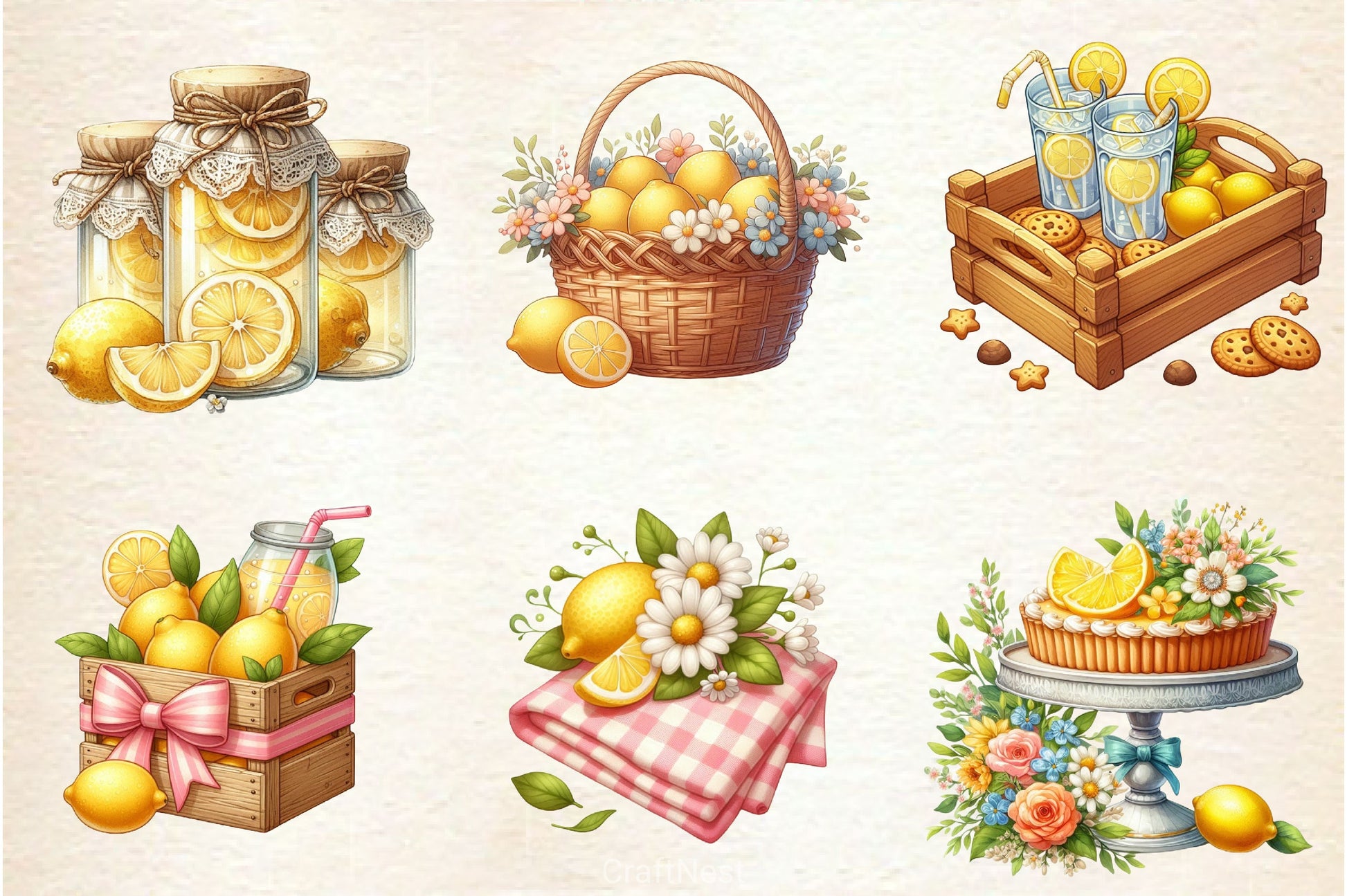 Pastel Pink Lemonade Party Decor Clipart Bundle - CraftNest - Digital Crafting and Art