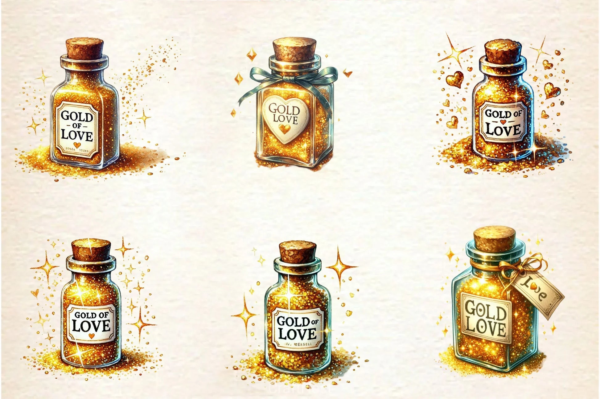 Golden Love Sparkle Bottle Clipart Bundle - CraftNest - Digital Crafting and Art