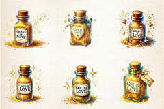 Golden Love Sparkle Bottle Clipart Bundle - CraftNest - Digital Crafting and Art