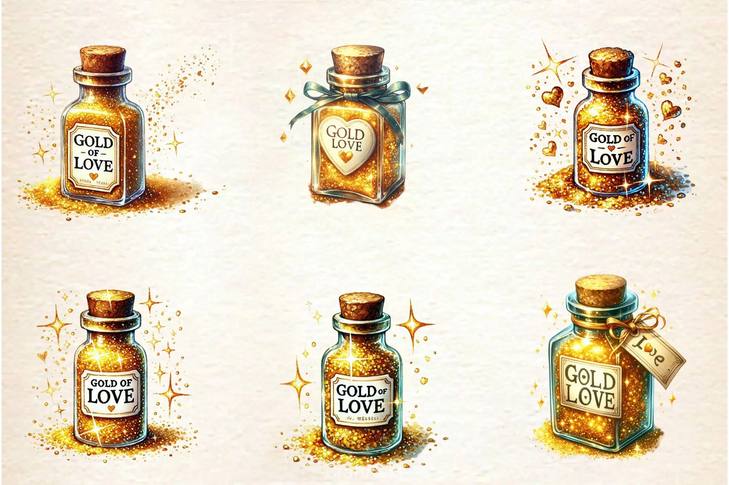 Golden Love Sparkle Bottle Clipart Bundle - CraftNest - Digital Crafting and Art