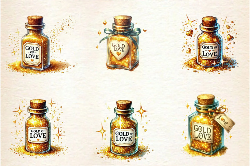 Golden Love Sparkle Bottle Clipart Bundle - CraftNest - Digital Crafting and Art