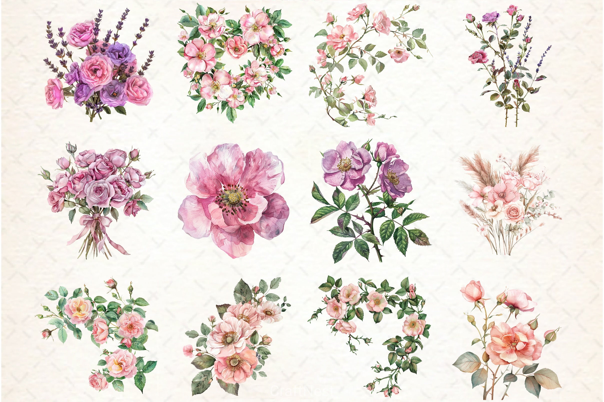 Summer Wild Rose Pink Florals Clipart Bundle - CraftNest - Digital Crafting and Art