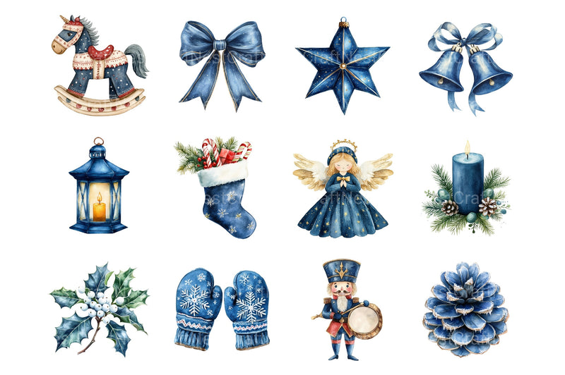 Vintage Navy Christmas Winter Clipart Bundle - CraftNest - Digital Crafting and Art