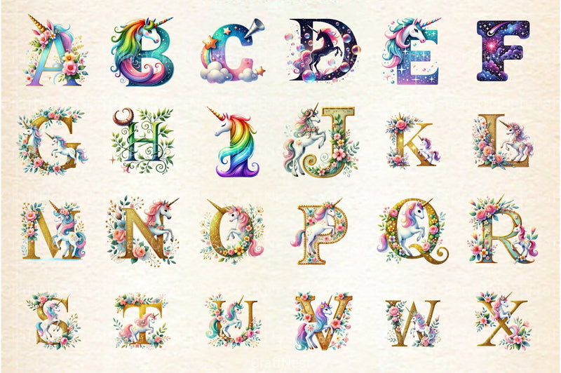 Unicorn Alphabet Clipart Bundle - CraftNest - Digital Crafting and Art