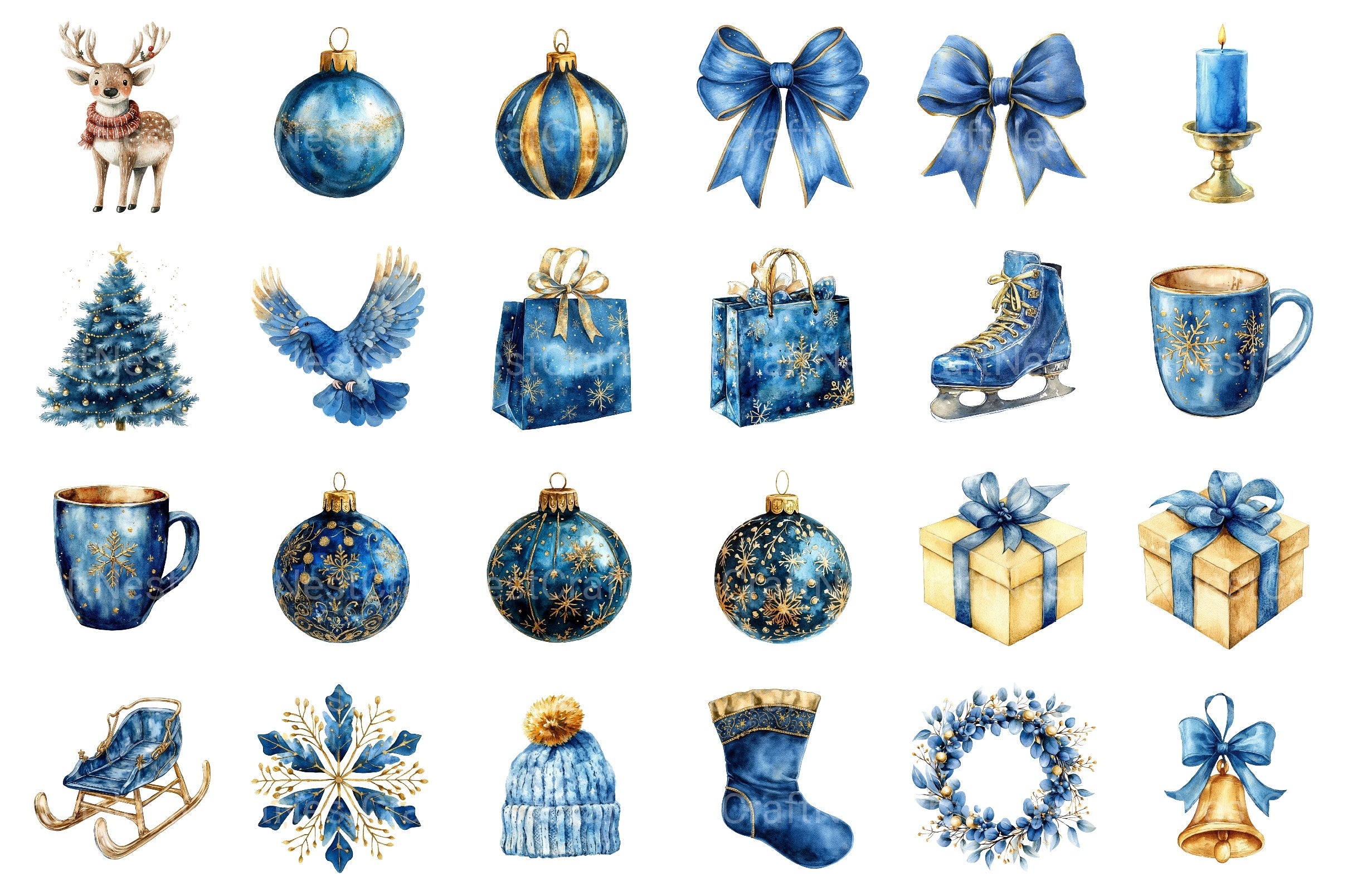 Gold and Blue Christmas Clipart Bundle - CraftNest - Digital Crafting and Art
