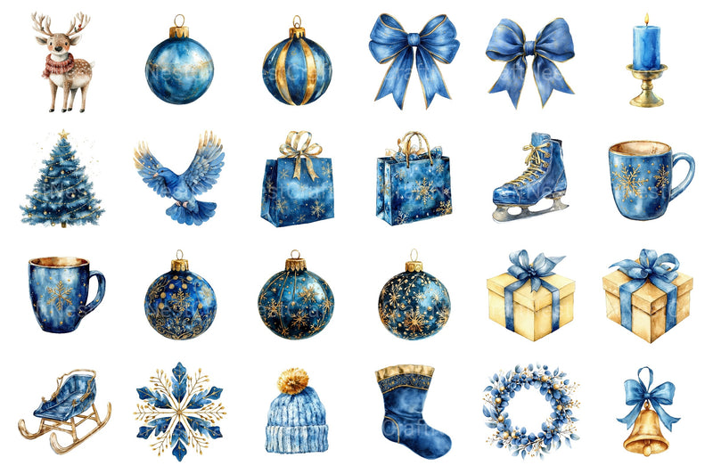 Gold and Blue Christmas Clipart Bundle - CraftNest - Digital Crafting and Art