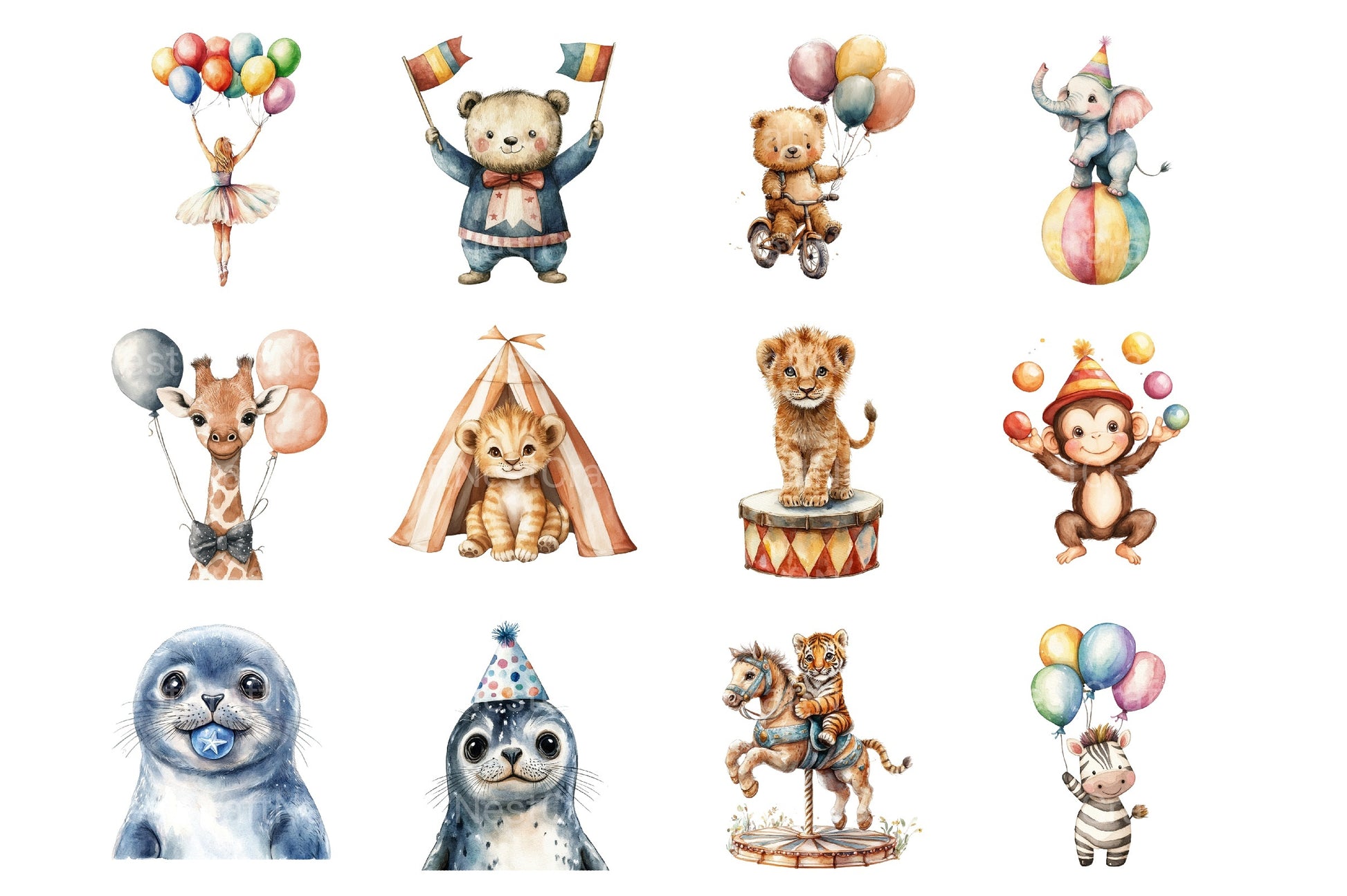 Cute Baby Circus Animals Clipart Bundle - CraftNest - Digital Crafting and Art