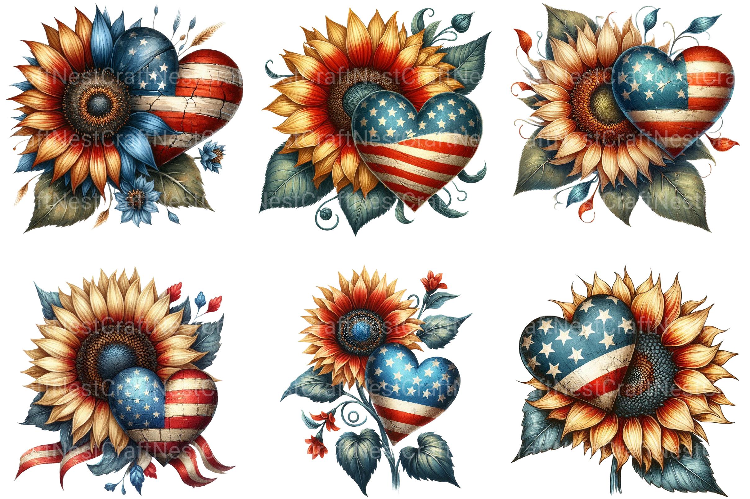 Sunflowers With Hart 4th of July Clipart - CraftNest - Digital Crafting and Art