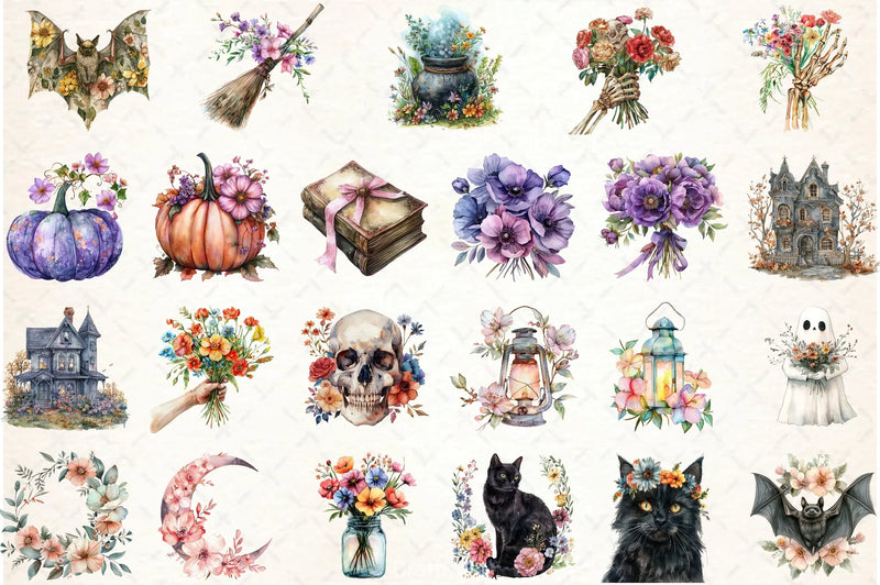 Floral Halloween Clipart Bundle - CraftNest - Digital Crafting and Art