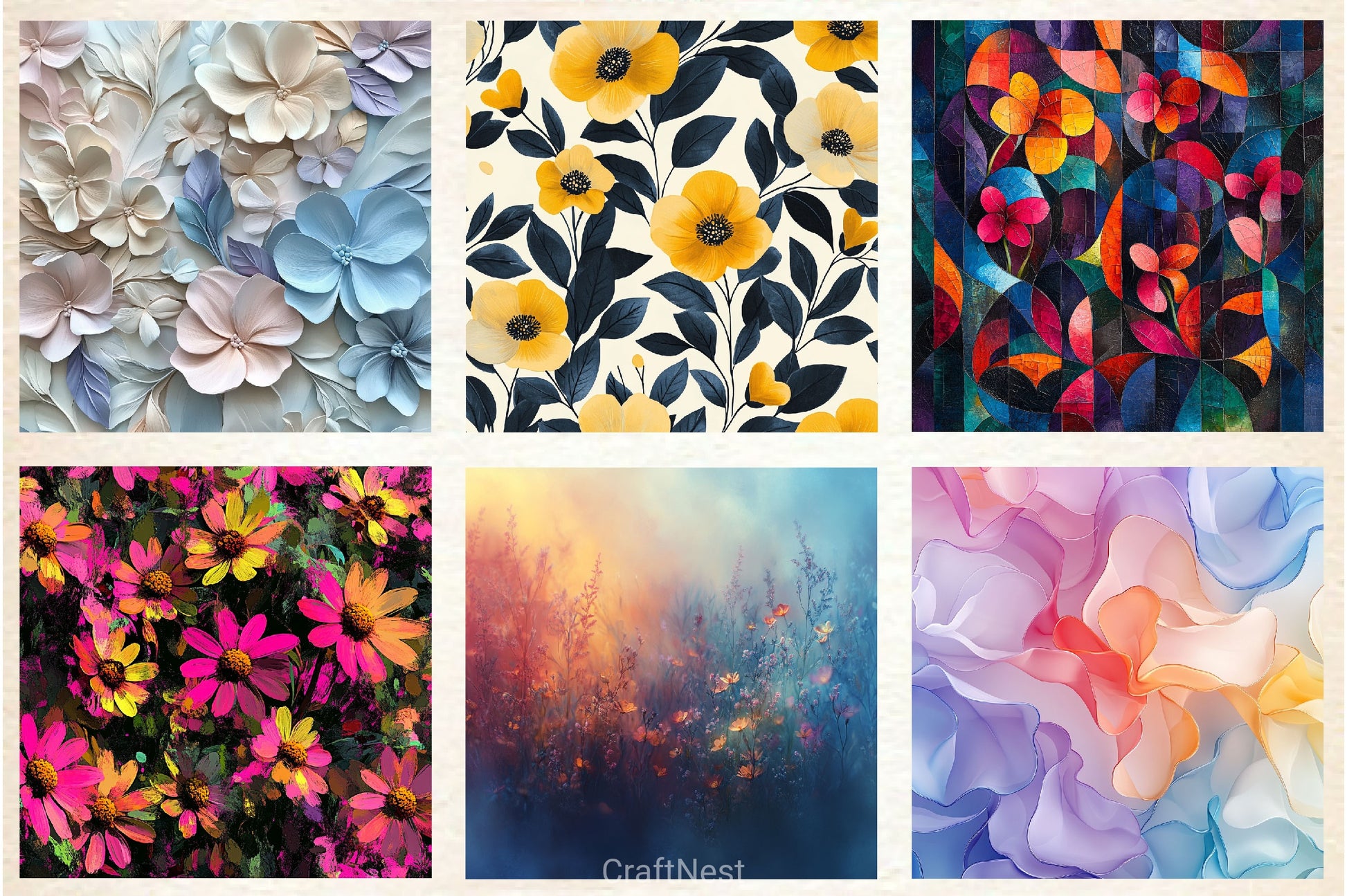Abstract Florals Digital Papers - CraftNest - Digital Crafting and Art