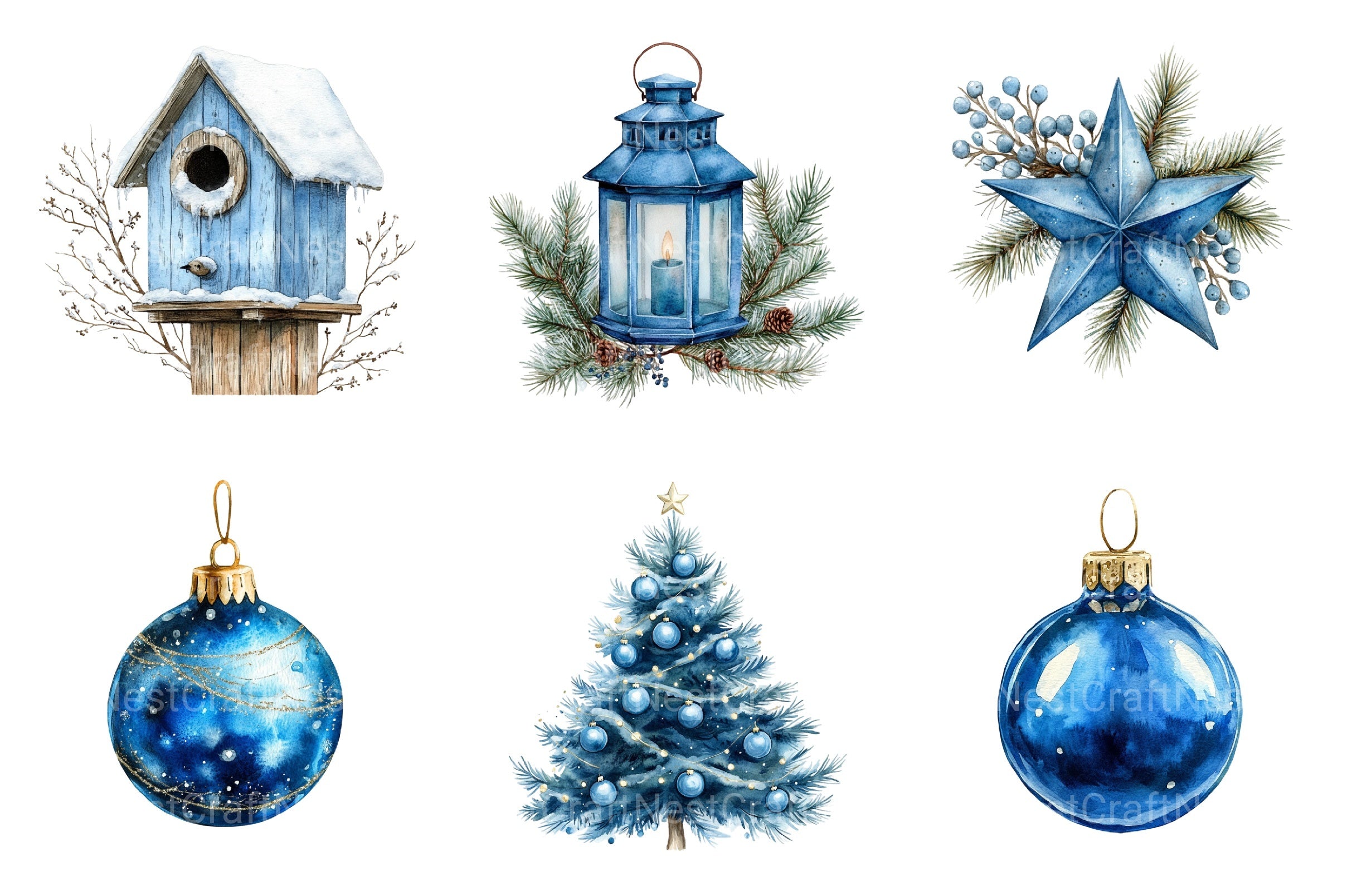 Blue Christmas Magic Winter Cozy Clipart Bundle 2 - CraftNest - Digital Crafting and Art