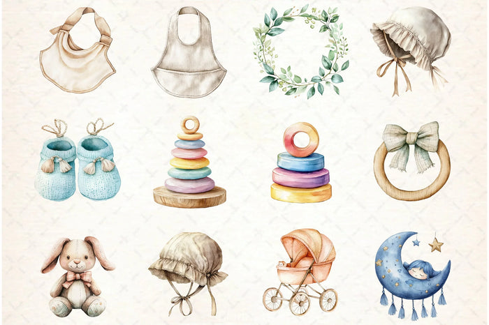 Boho Nursery Baby Shower Clipart Bundle