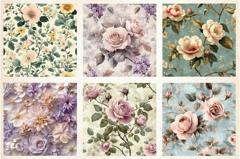 French Shabby Chic Pastel Flower Pattern Clipart Bundle - CraftNest - Digital Crafting and Art