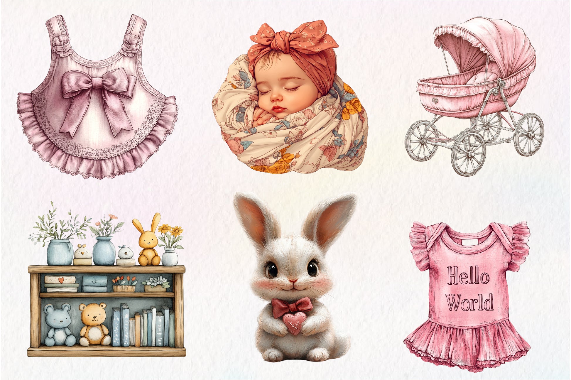 Pink Baby Girl Nursery Clipart Bundle 3 - CraftNest - Digital Crafting and Art
