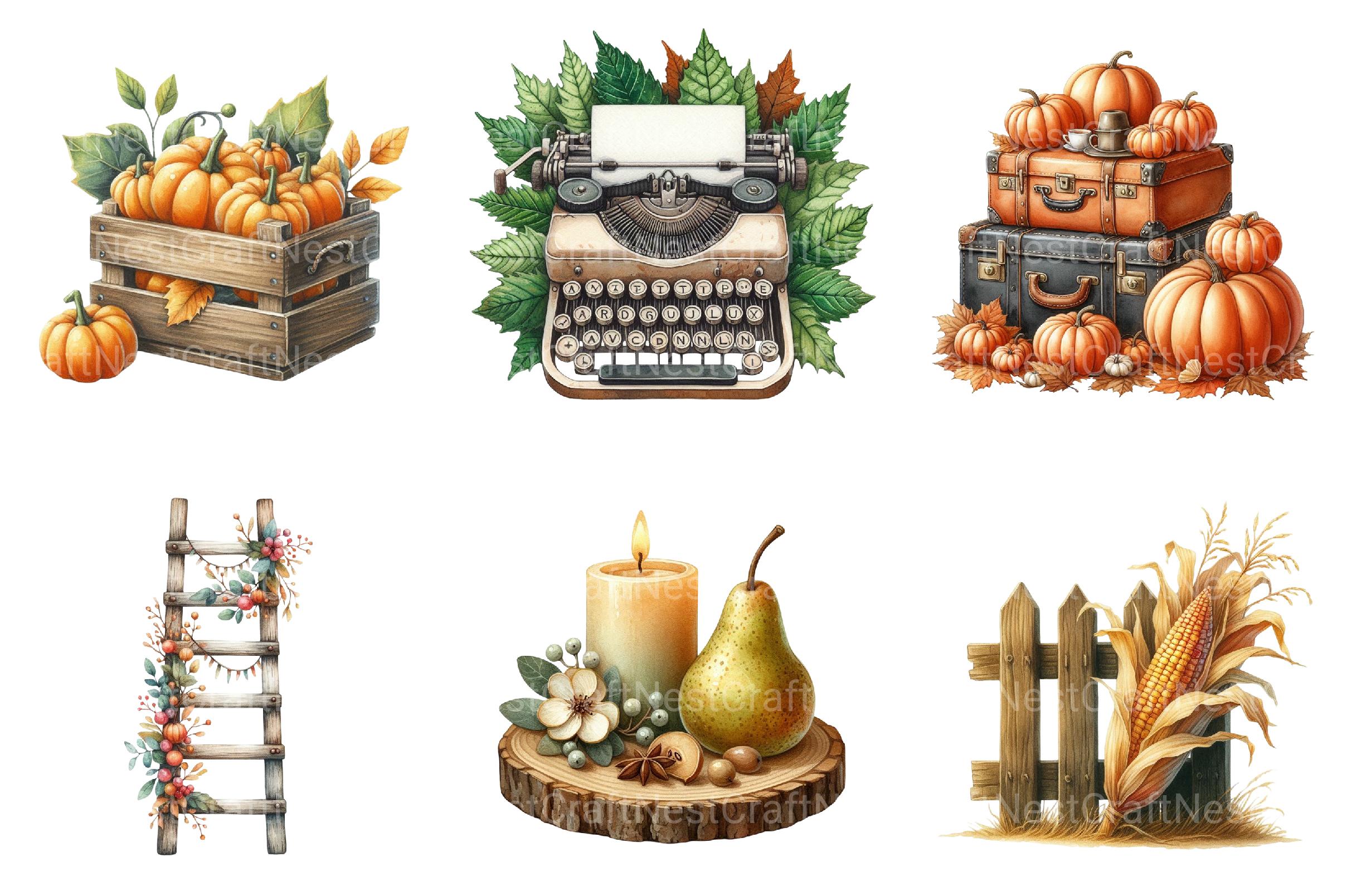 Vintage Fall Decorations Clipart - CraftNest - Digital Crafting and Art