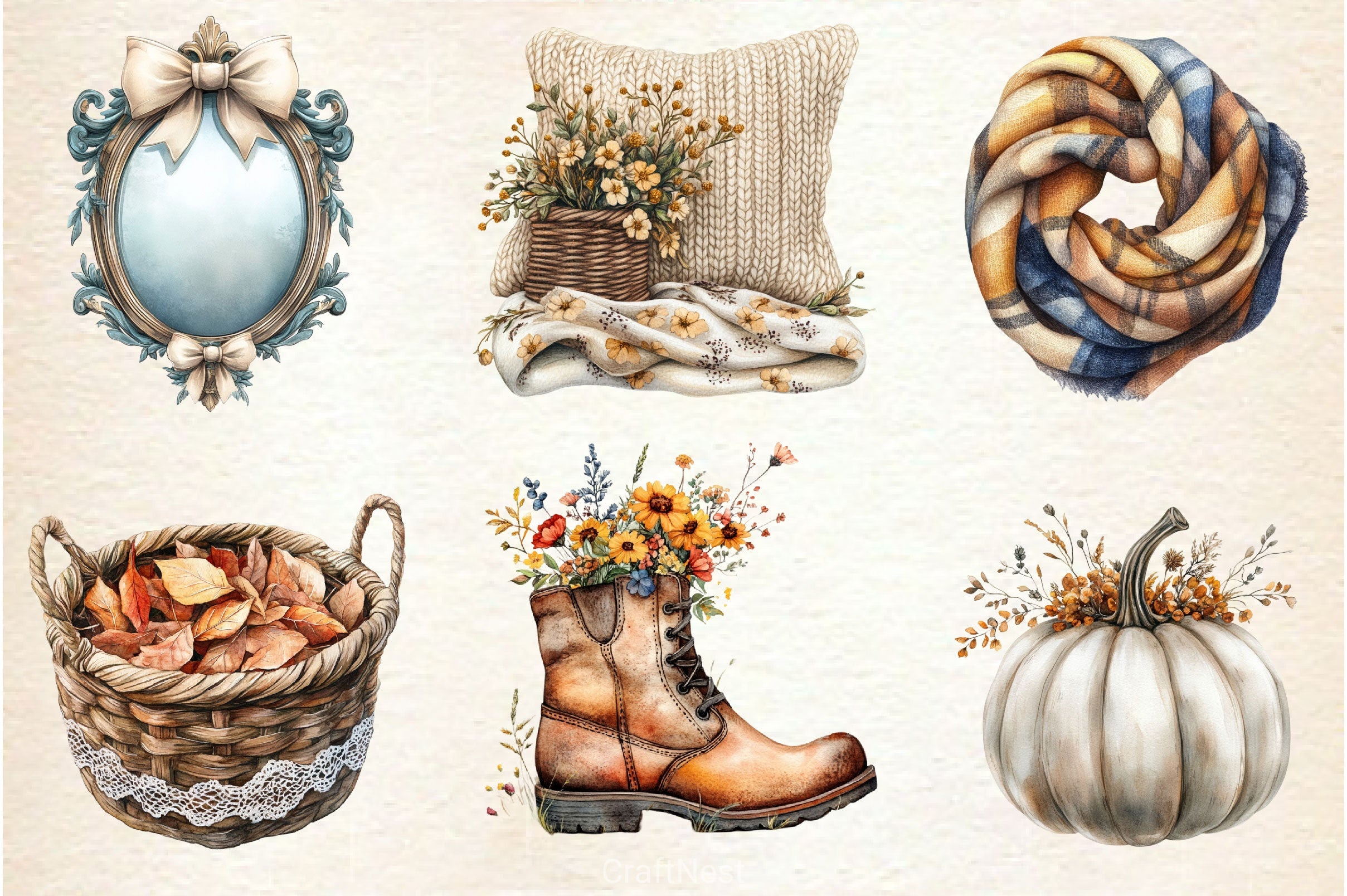 Neutral Rustic Coquette Fall Clipart Bundle 3 - CraftNest - Digital Crafting and Art