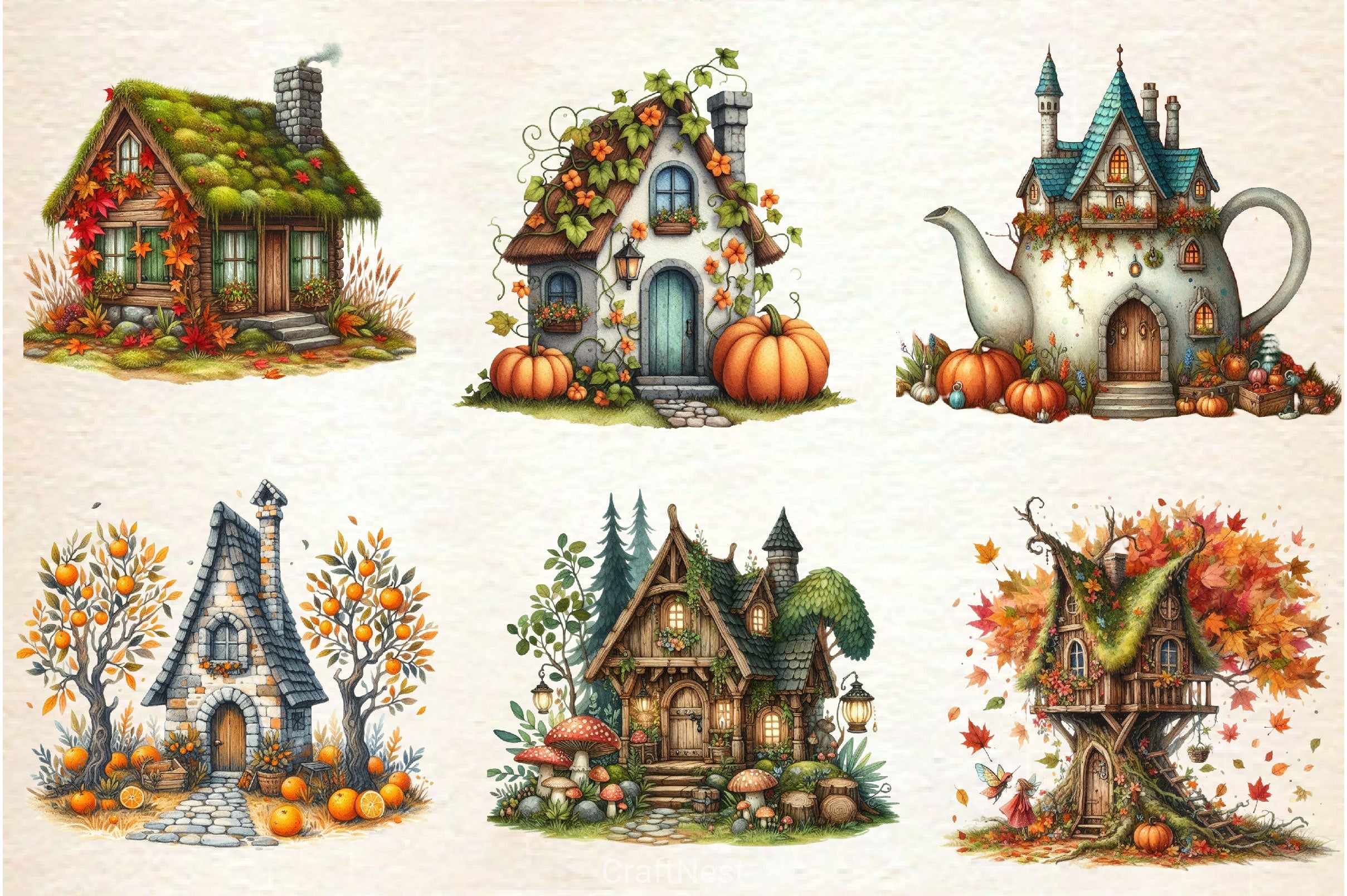 Whimsical Autumn House Clipart Bundle 2 - CraftNest - Digital Crafting and Art