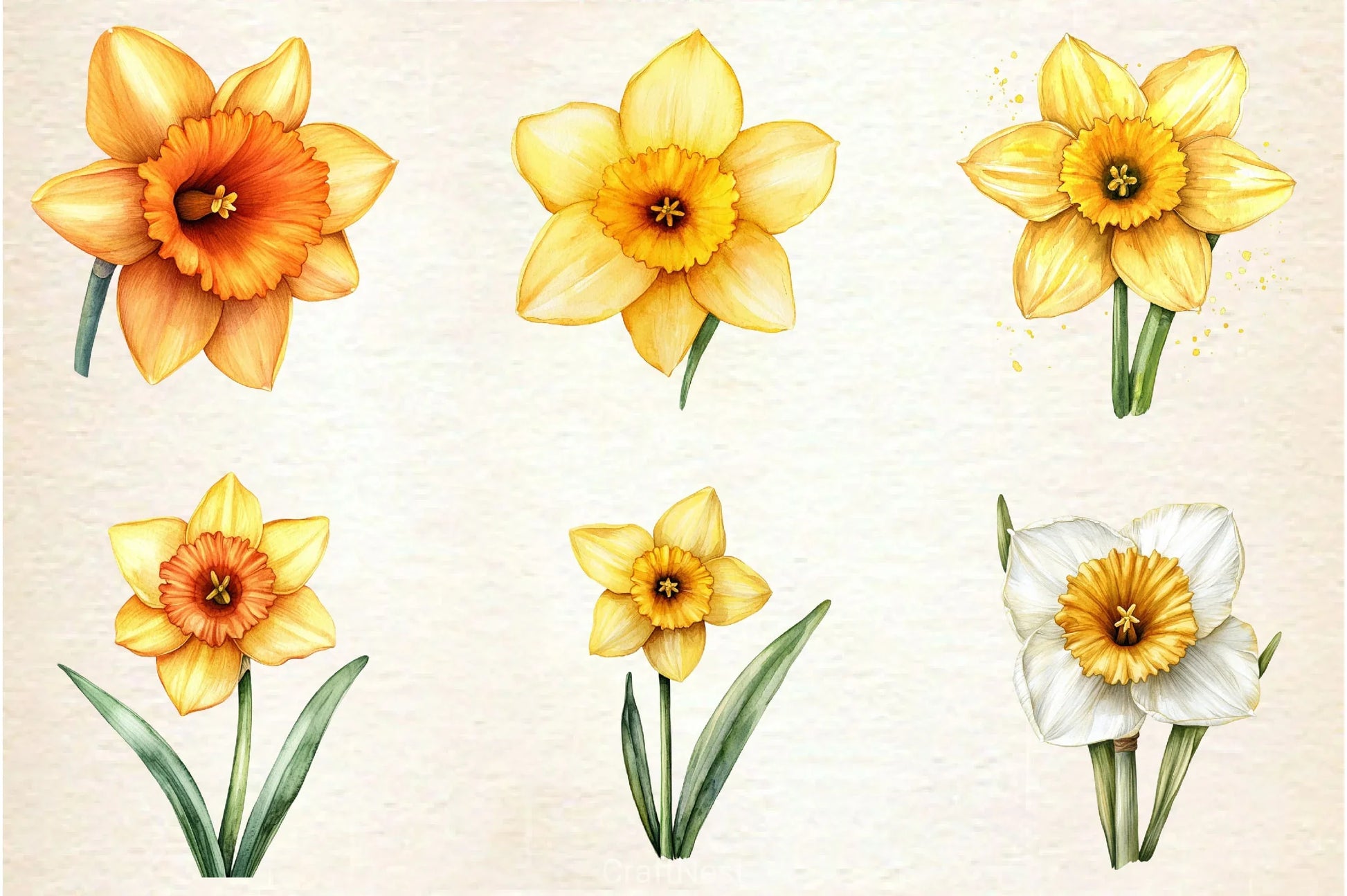 Daffodil Flower Clipart Bundle 2 - CraftNest - Digital Crafting and Art