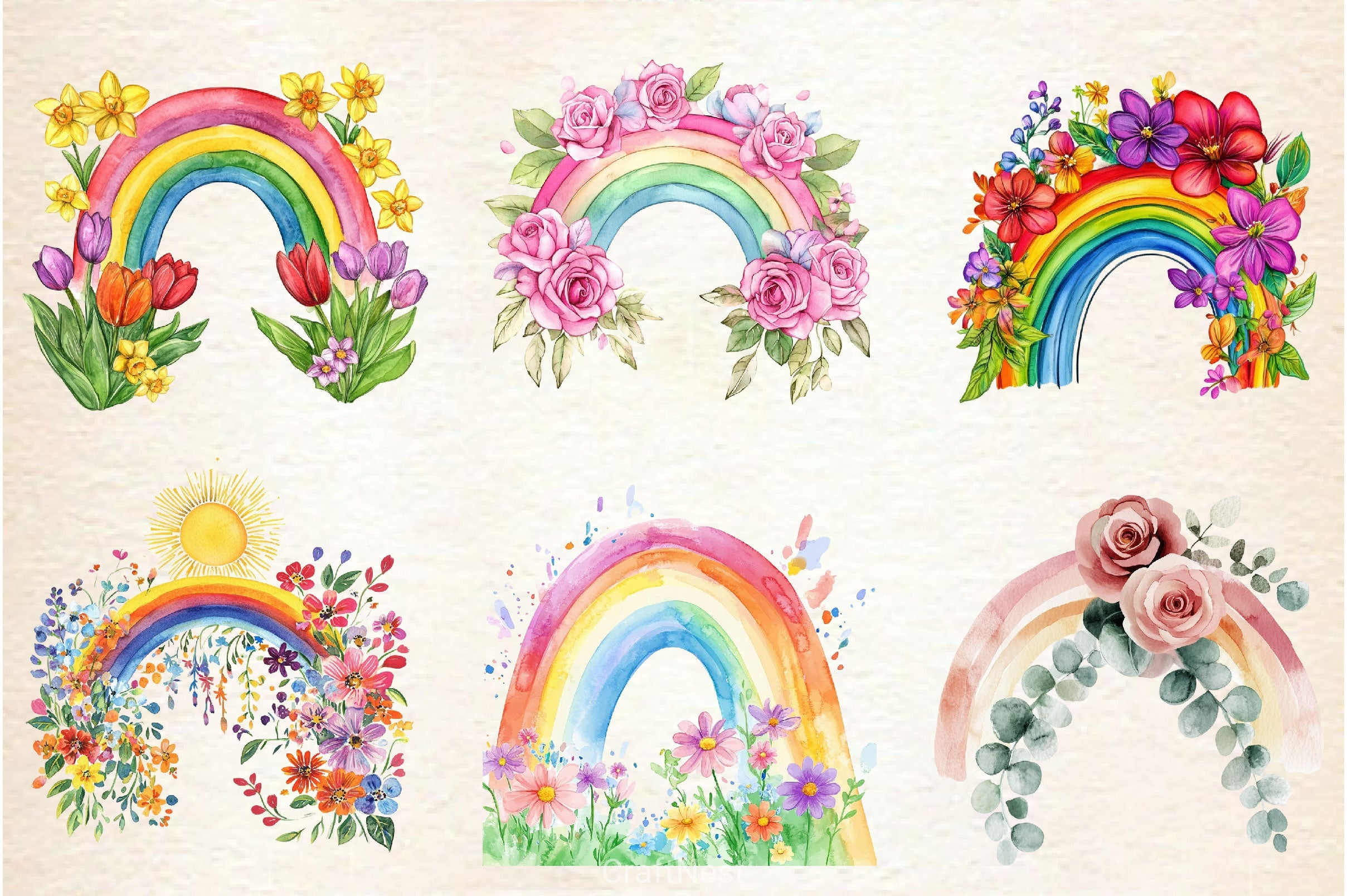 Floral Spring Rainbow Clipart Bundle 2 - CraftNest - Digital Crafting and Art