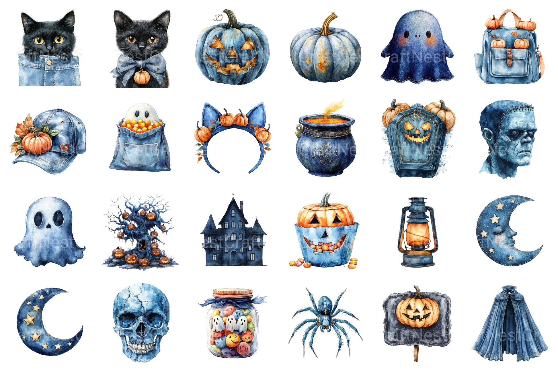 Denim Halloween Clipart Bundle Set - CraftNest - Digital Crafting and Art