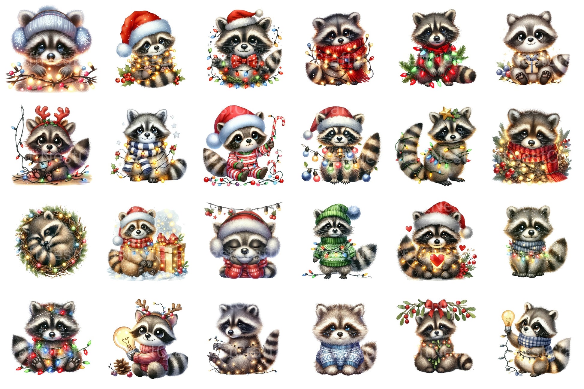 Christmas Raccoon Baby Animal Clipart Bundle - CraftNest - Digital Crafting and Art