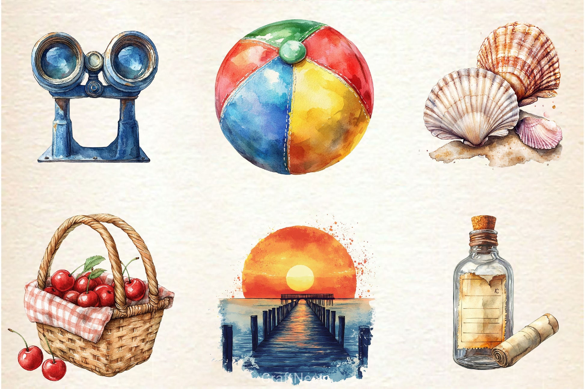 Vintage Summer Beach Clipart Bundle 4 - CraftNest - Digital Crafting and Art