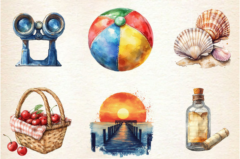 Vintage Summer Beach Clipart Bundle 4 - CraftNest - Digital Crafting and Art