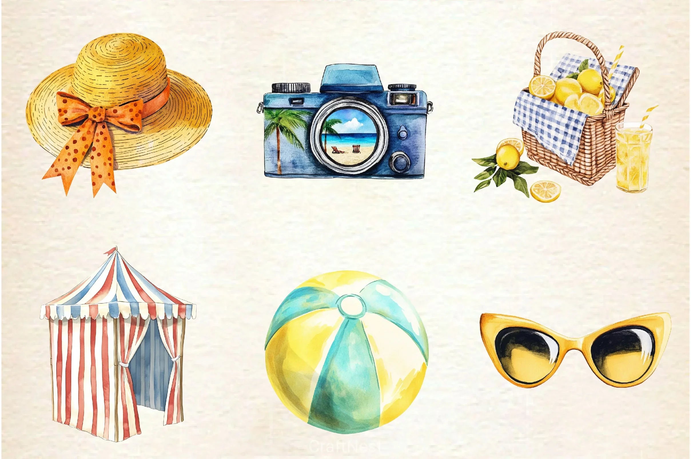 1950s Style Beach Day Clipart Bundle - CraftNest - Digital Crafting and Art