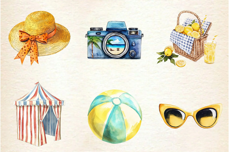 1950s Style Beach Day Clipart Bundle - CraftNest - Digital Crafting and Art