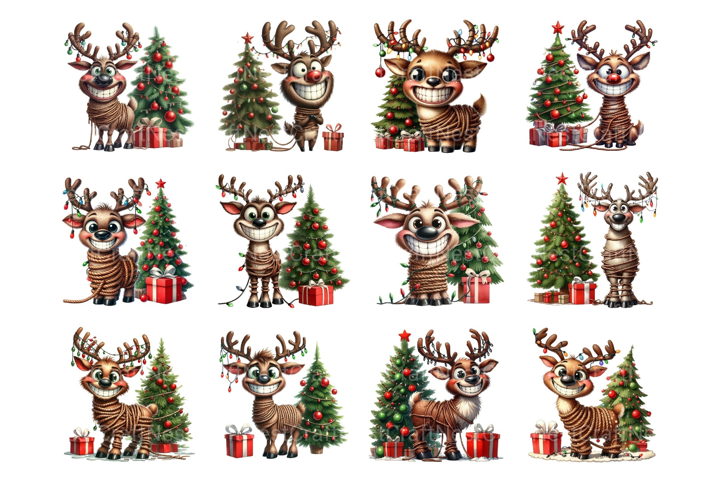 Funny Reindeer Christmas Clipart Bundle 7 - CraftNest - Digital Crafting and Art