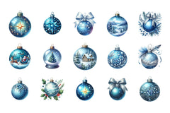 Blue Baubles Christmas Tree Ornaments Clipart Bundle - 15 High-Quality Festive Graphics - CraftNest - Digital Crafting and Art