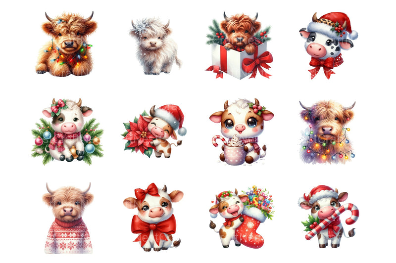 Christmas Cow Highland New Year Clipart Bundle - CraftNest - Digital Crafting and Art