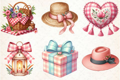 Bohemian Pink Gingham Clipart Bundle - CraftNest - Digital Crafting and Art