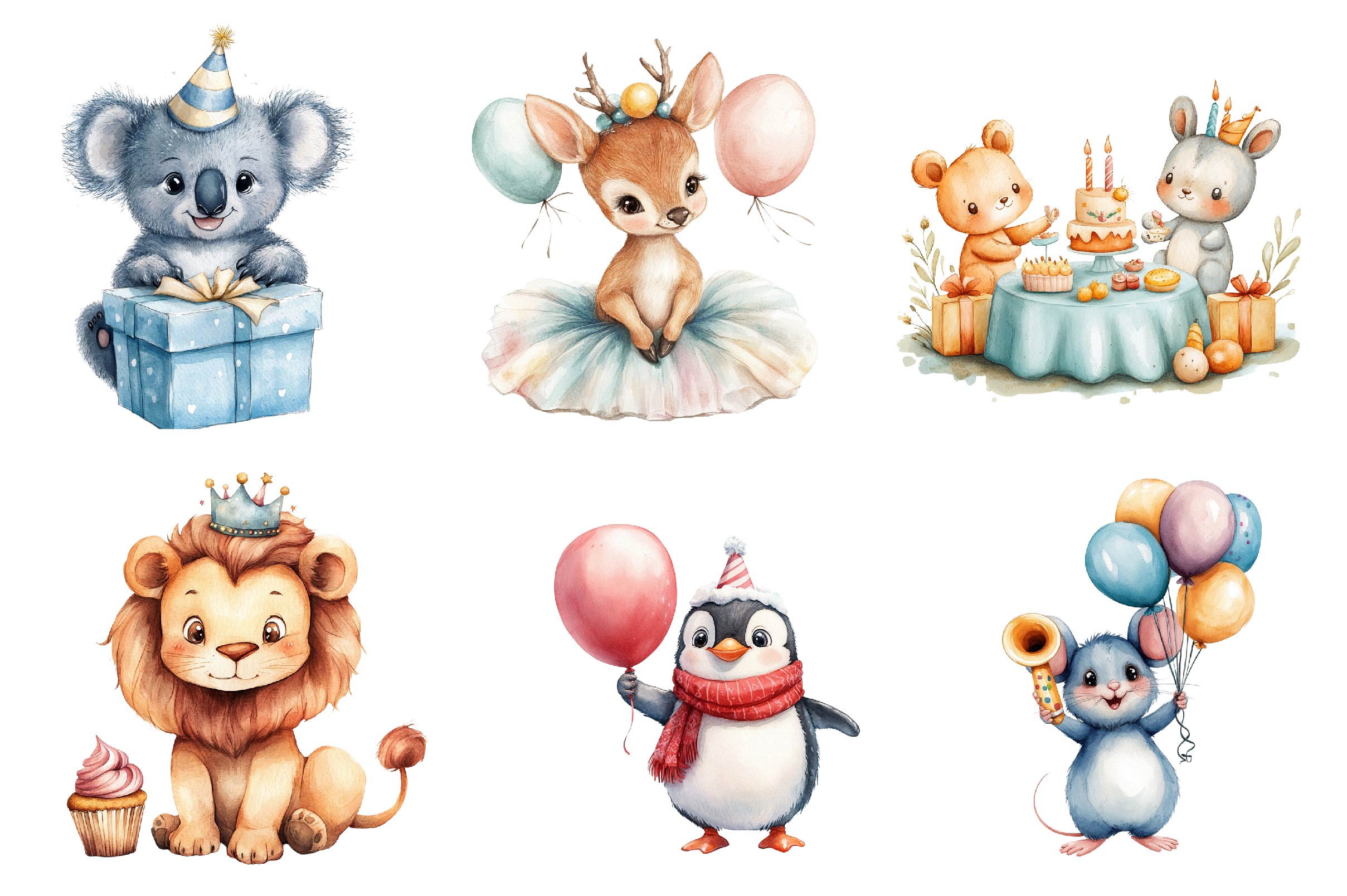 Birthday Baby Animal Birthday Clipart Bundle - CraftNest - Digital Crafting and Art
