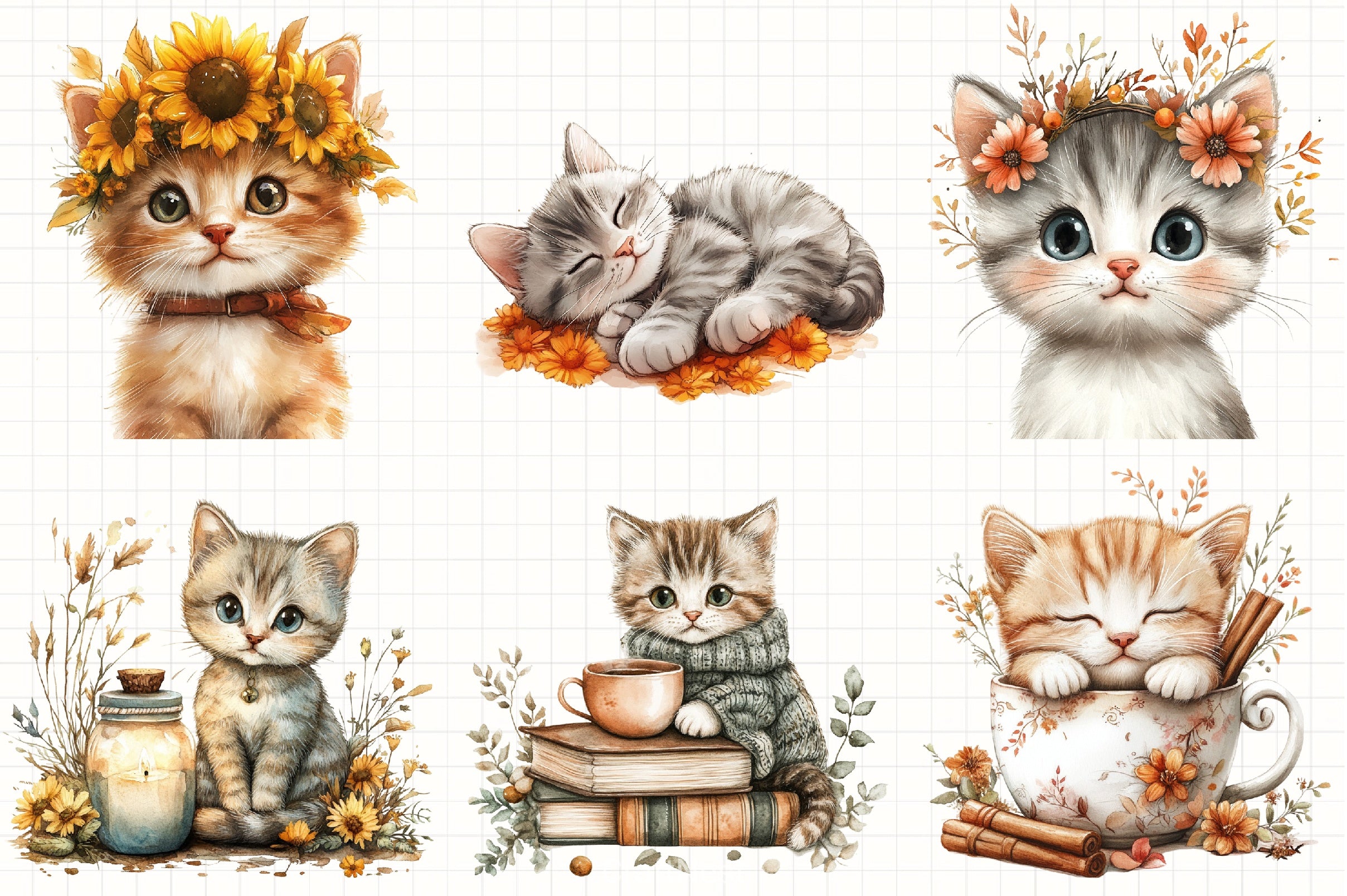 Cute Autumn Kitten Clipart Bundle - CraftNest - Digital Crafting and Art