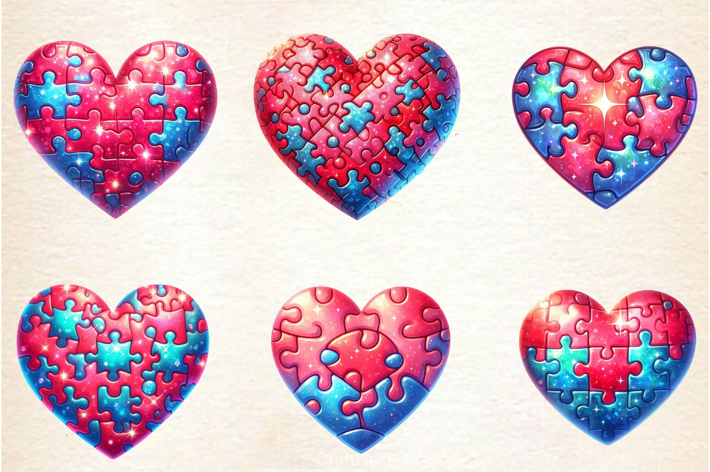 Valentine Puzzle Heart Clipart Bundle - CraftNest - Digital Crafting and Art