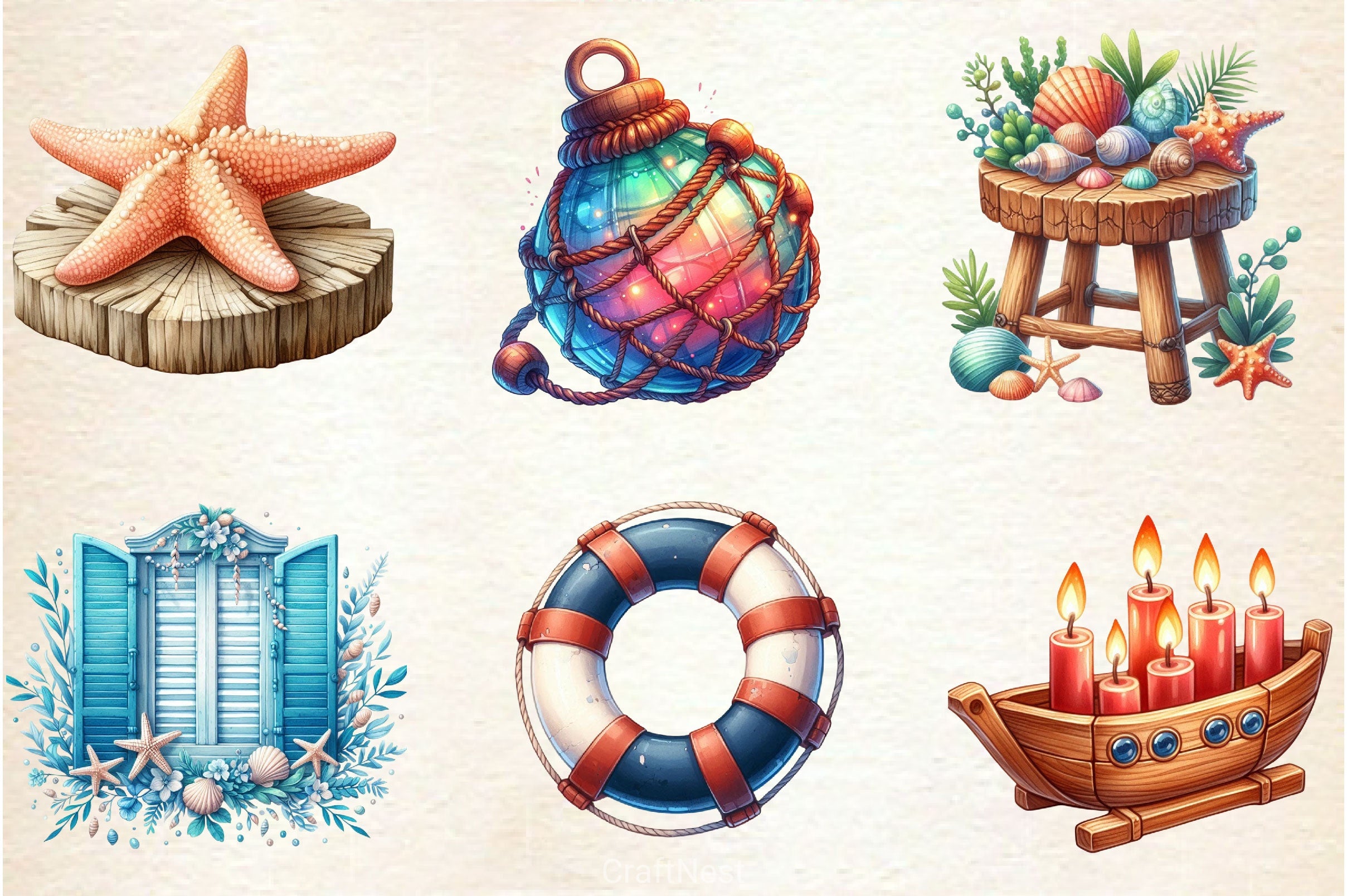 Rustic Coastal Cottage Elements Clipart Bundle - CraftNest - Digital Crafting and Art