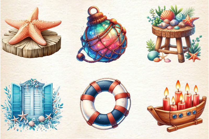 Rustic Coastal Cottage Elements Clipart Bundle - CraftNest - Digital Crafting and Art