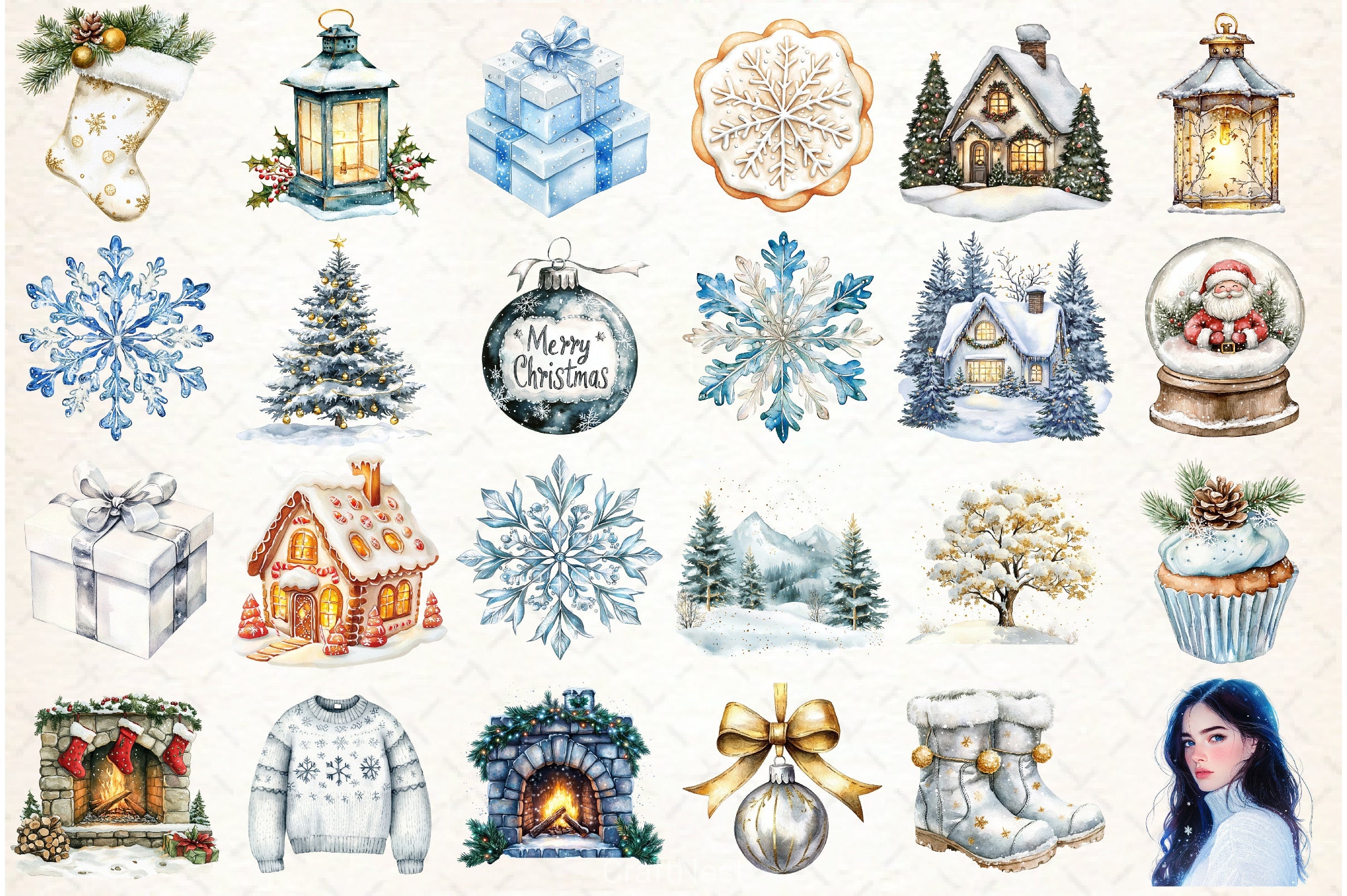 Cozy White Christmas Clipart Bundle - CraftNest - Digital Crafting and Art