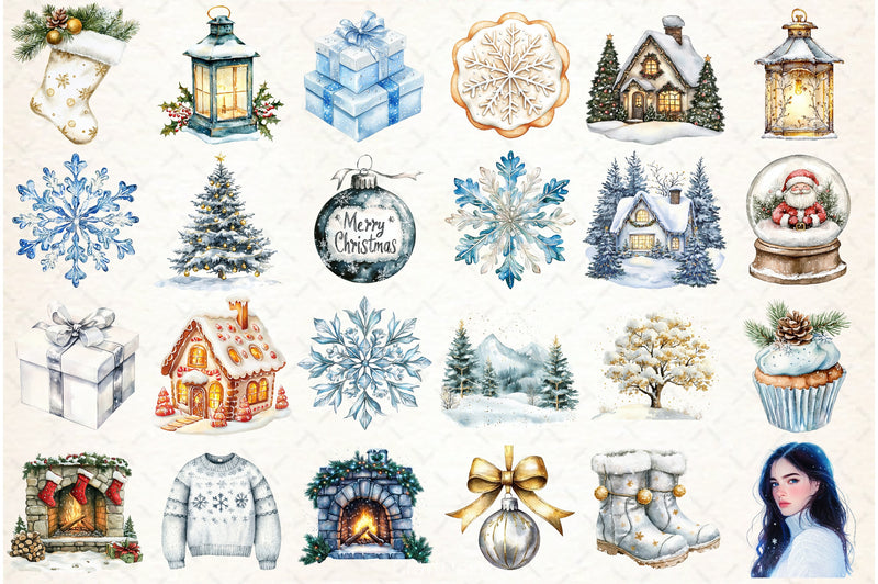 Cozy White Christmas Clipart Bundle - CraftNest - Digital Crafting and Art