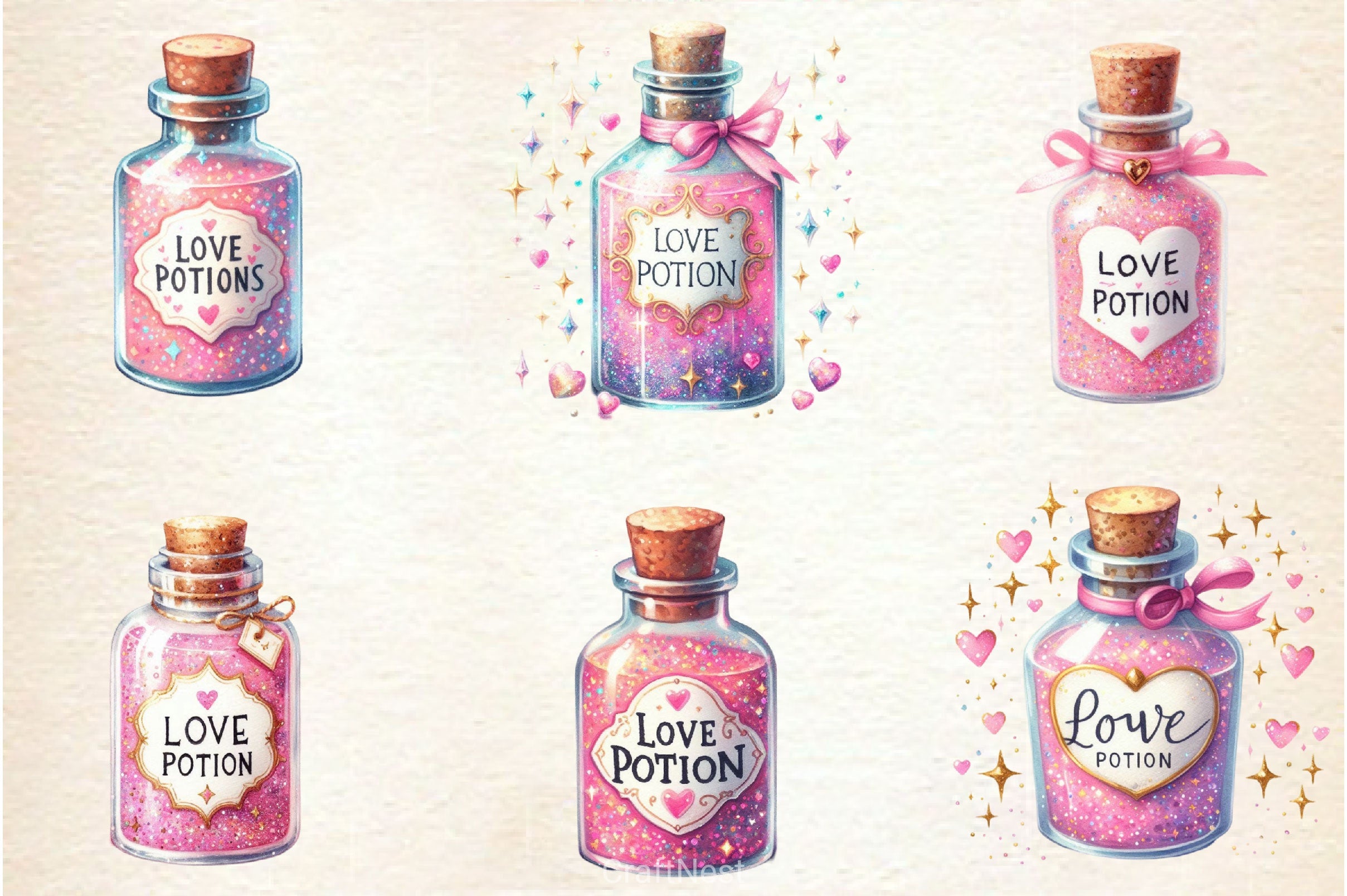 Glittery Love Potion Clipart Bundle - CraftNest - Digital Crafting and Art