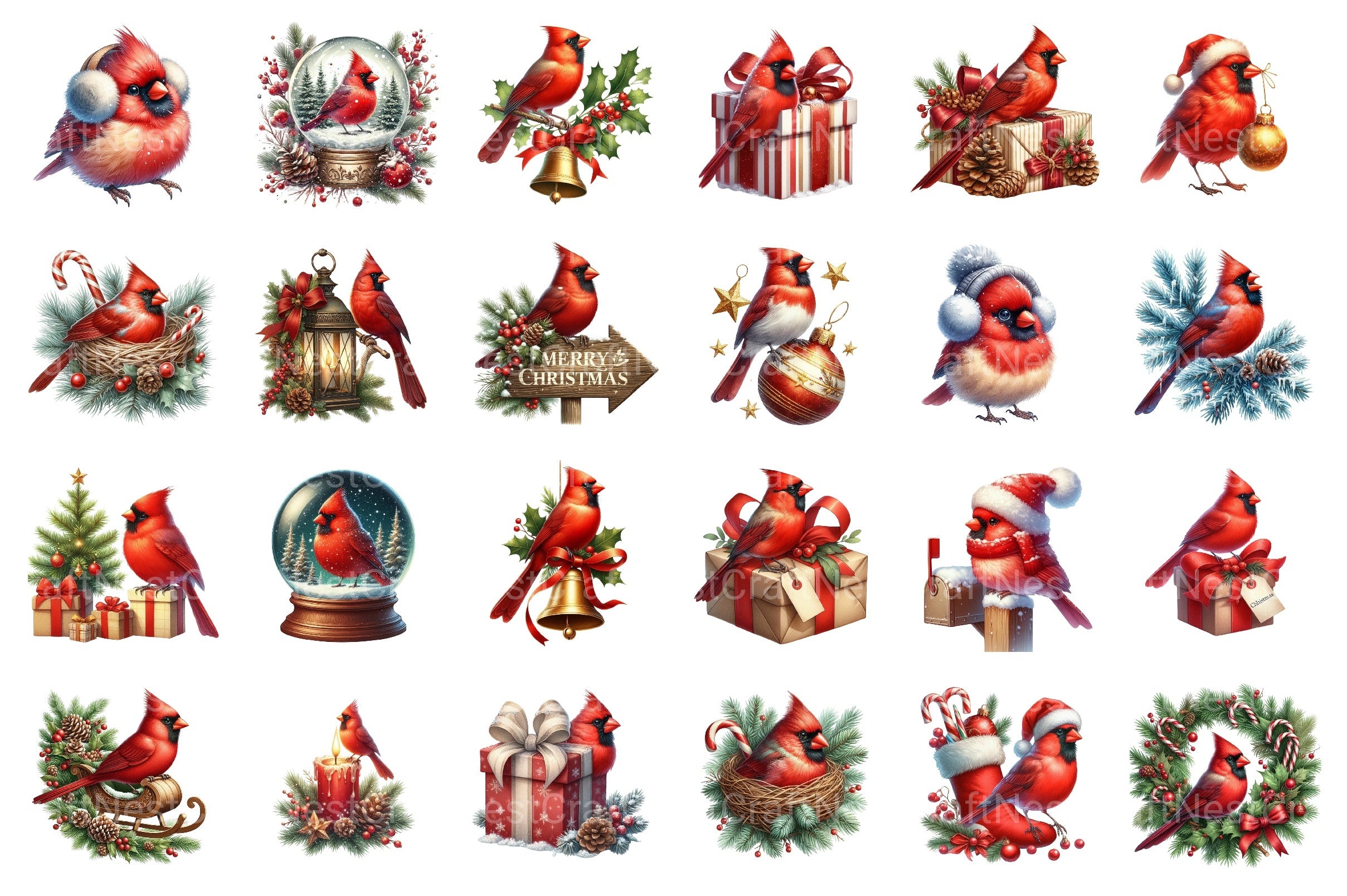 Red Cardinal Christmas Birds Clipart Bundle - CraftNest - Digital Crafting and Art