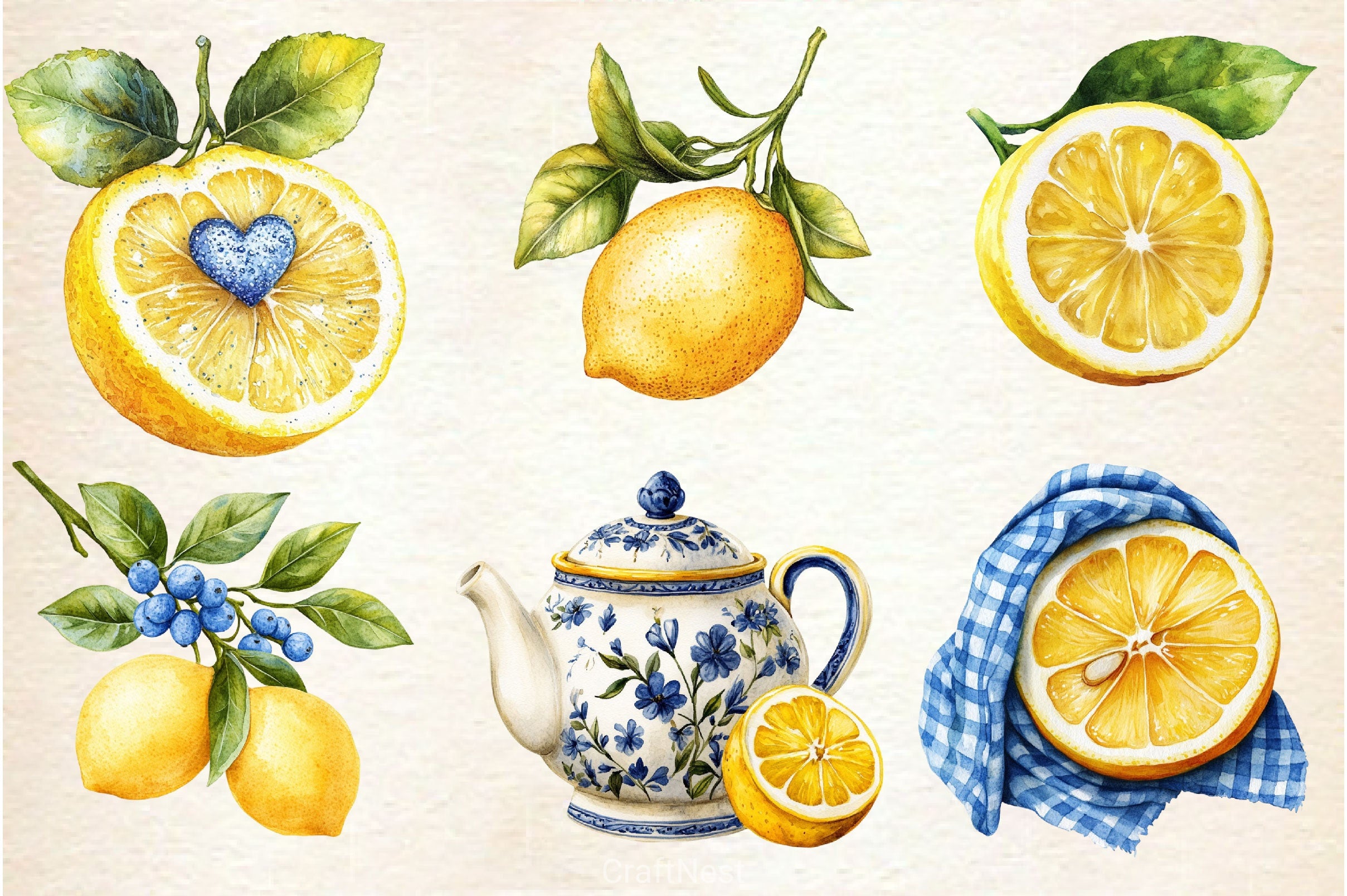 Yellow Blue Lemon Clipart Bundle - CraftNest - Digital Crafting and Art